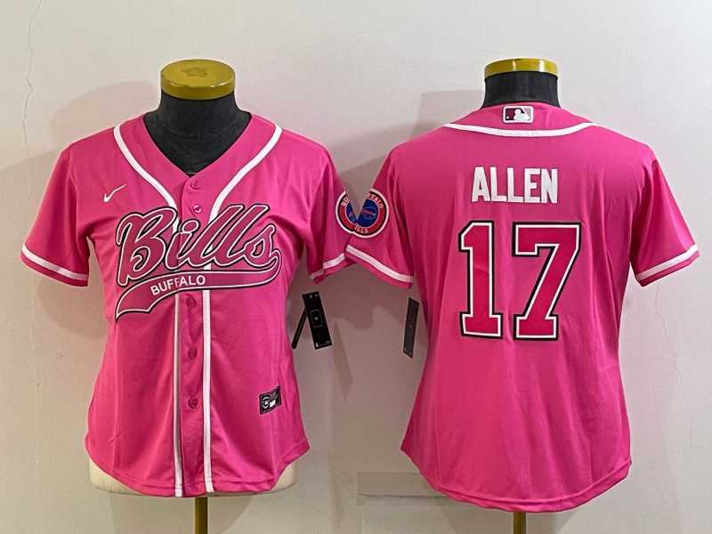 Women's Buffalo Bills #17 Josh Allen Pink With Patch Cool Base Stitched Baseball Jersey,We sell and wholesale Women's Buffalo Bills #17 Josh Allen Pink With Patch Cool Base Stitched Baseball Jersey on line form chian!